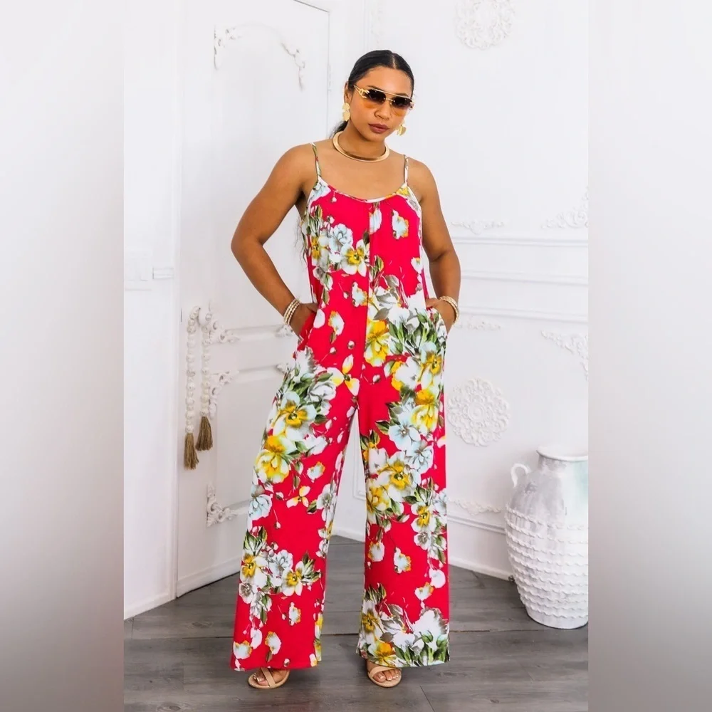 Floral Red Jumpsuit - Picture 4 of 5
